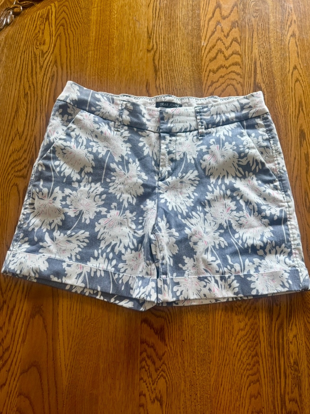 Dear John Blue Floral Print Cuffed Mid Rise Shorts Size 30